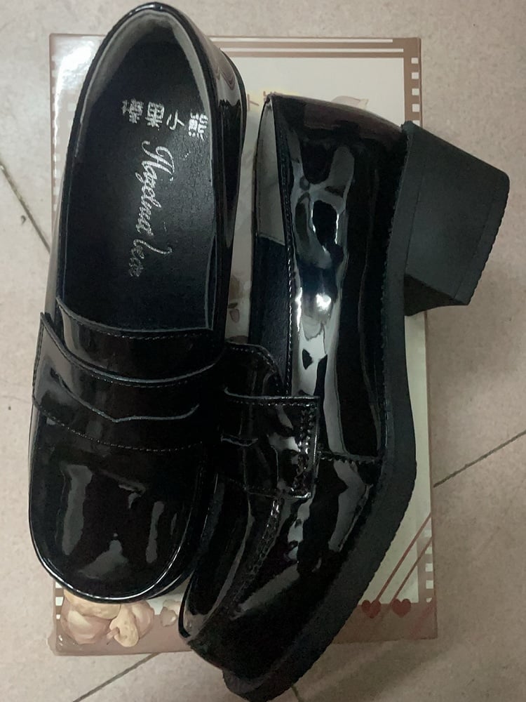 für Slip-On PU-Schuhe, akademisches Design, mittelhoher Absatz, schwarze Schule –