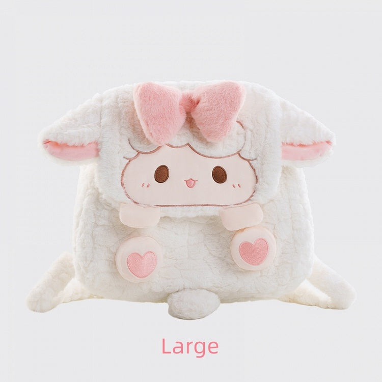 Weißes Lamm Bowknot Plüsch Klappe Rucksack Tasche mittlere/große Größe