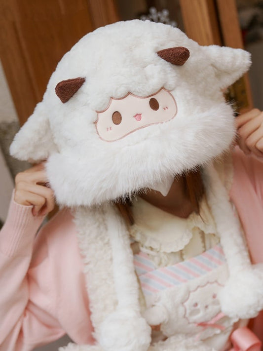 White Cute Lamb Plush Winter Hat