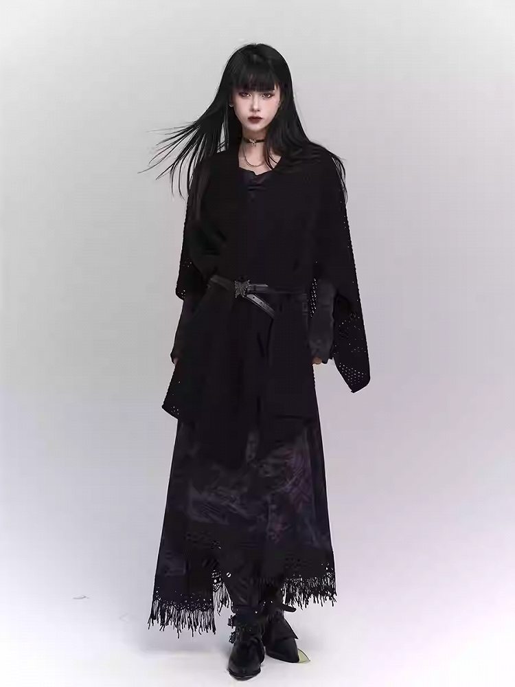 Wasteland Punk Purple Asymmetrical Tassel Hem Side-Slit  Dress