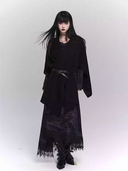 Wasteland Punk Purple Asymmetrical Tassel Hem Side-Slit  Dress