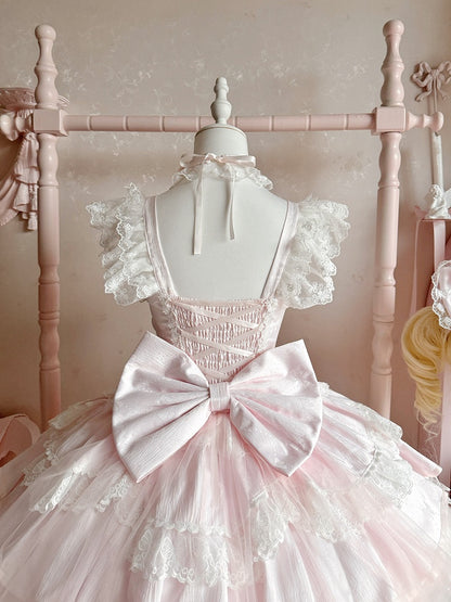 Pink Balletcore Princess Lolita Corset JSK with Lace Trim - Windsor Sweet Dream
