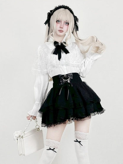 Snow White Lace-Cape Top with Long Sleeves - AMAHAKAWA
