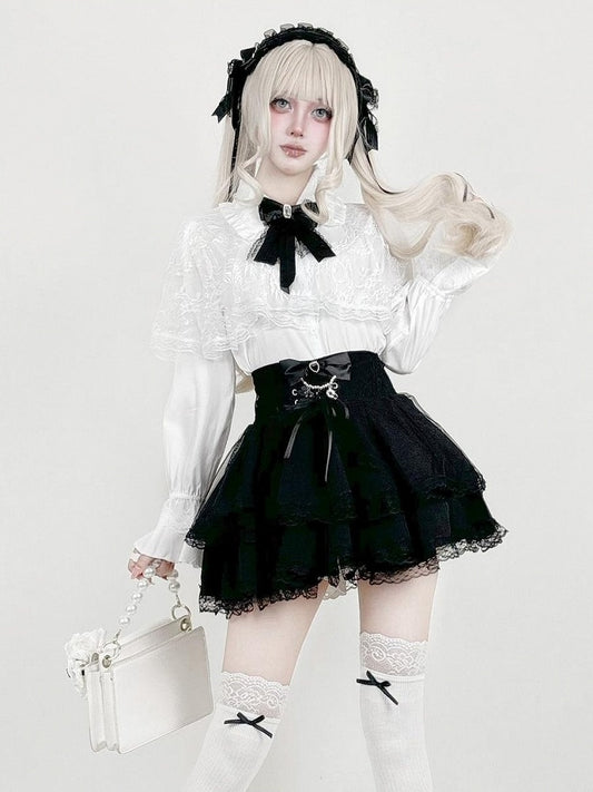 Snow White Lace-Cape Top with Long Sleeves - AMAHAKAWA