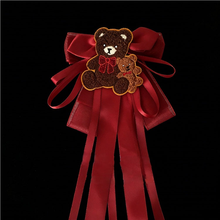 Bear Hairclip Accent Brown Bow Red