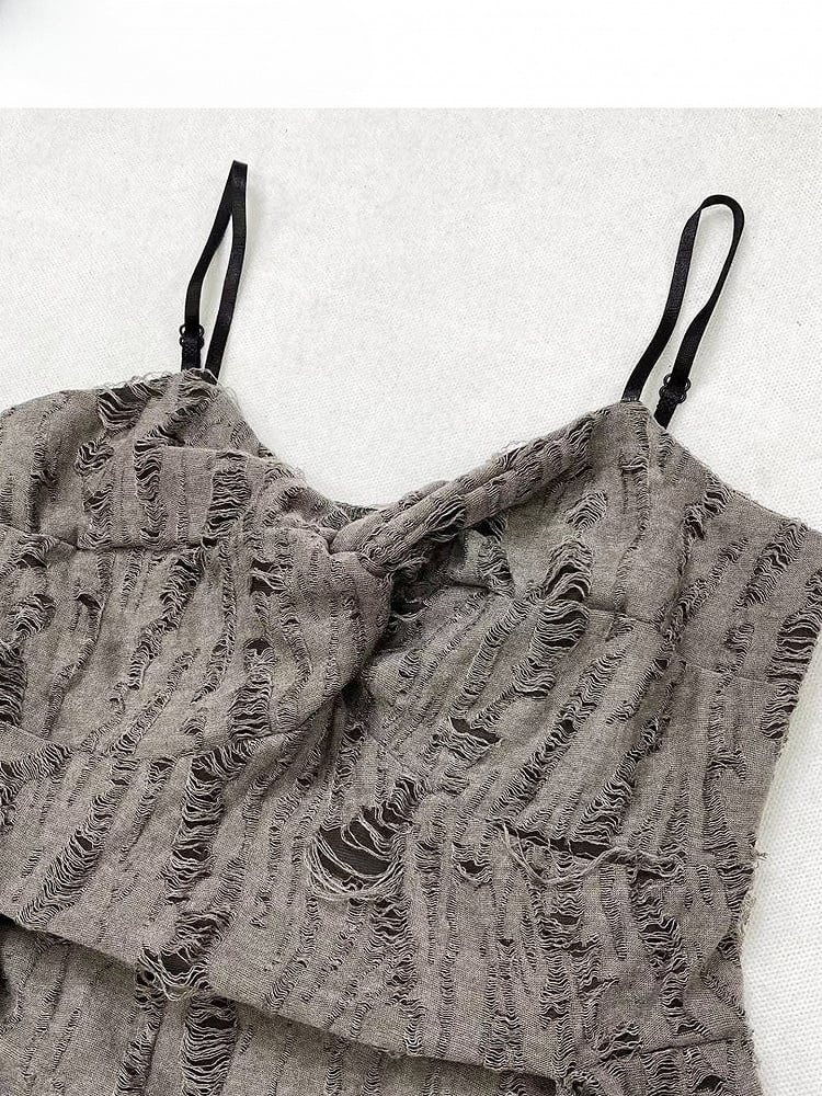 手袋 グレー ビタースイート アクセント トップ ラッフル カスケード + ディストレストディテール キャミソール