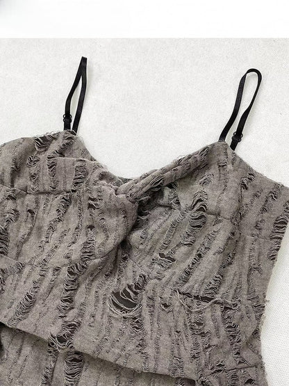 手袋 グレー ビタースイート アクセント トップ ラッフル カスケード + ディストレストディテール キャミソール