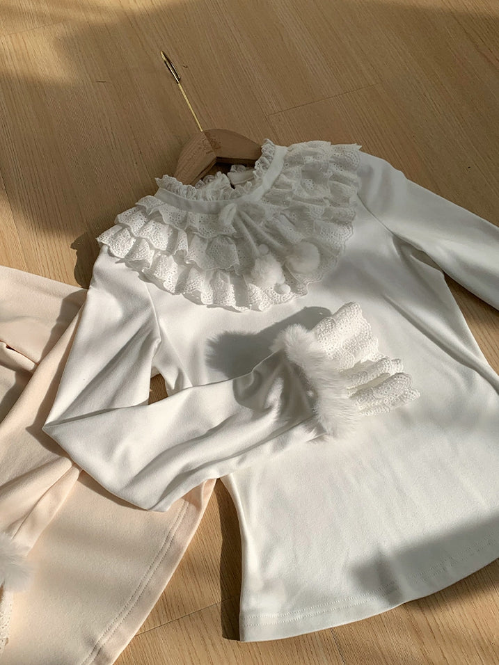 Knit Layered with Ruffles Soft Lolita and Top White for Warm Autumn/Winter