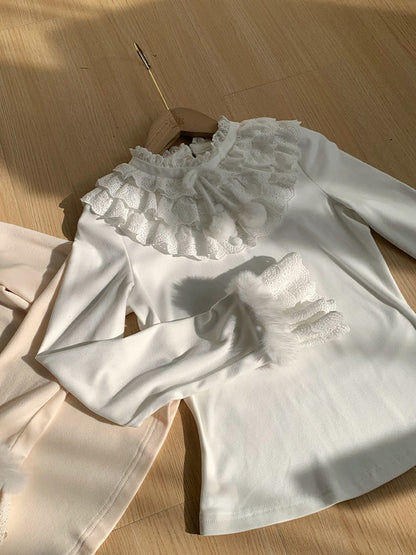 Knit Layered with Ruffles Soft Lolita and Top White for Warm Autumn/Winter