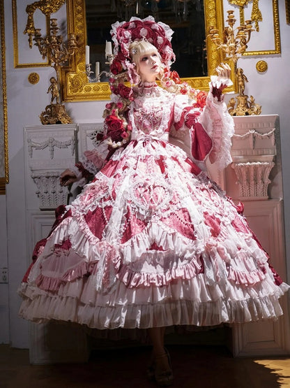 Rose Pink Hanayome Lolita Gown - Rosette Embroidery & Bead Chain Details