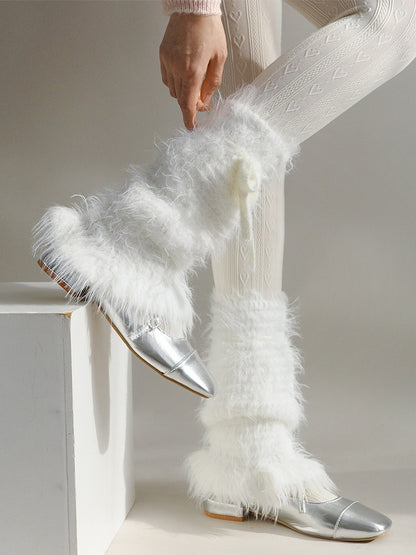 Lolita Leg Warmers - Fuzzy Knit Bow Warmers in Pink, White & Blue | LilyVow