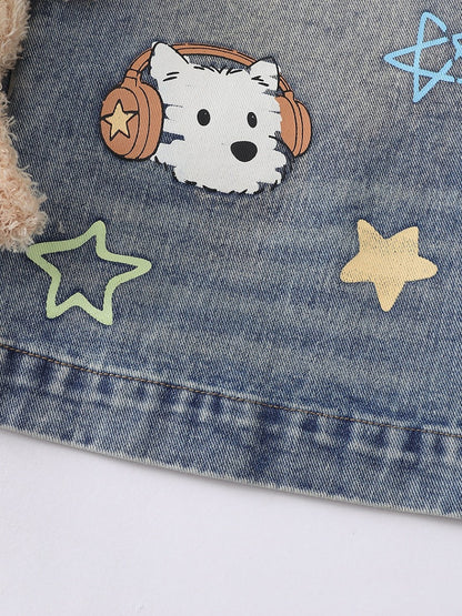Blue Cropped Denim Jeans with Teddy and Graffiti - Languid Park