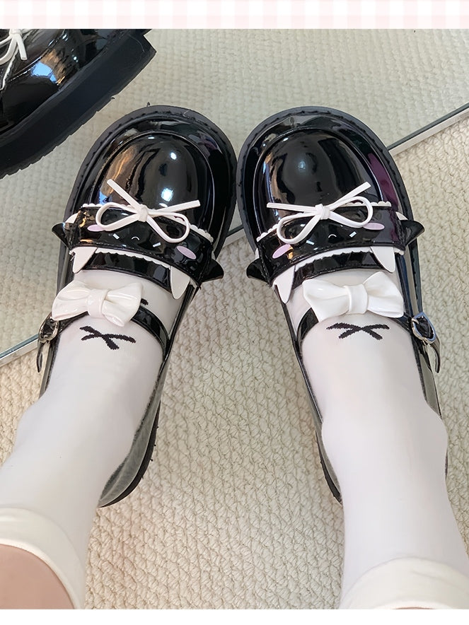 Preppy Flat Design Lamb Dazed PU with Style Black Shoes