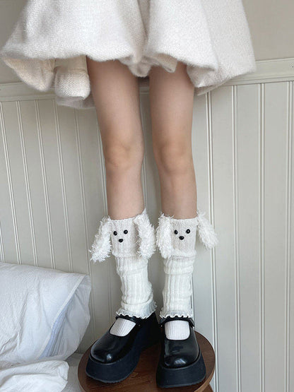 Leg Ribbed Warmers White Puppy Colors: Plush-Accented (4
