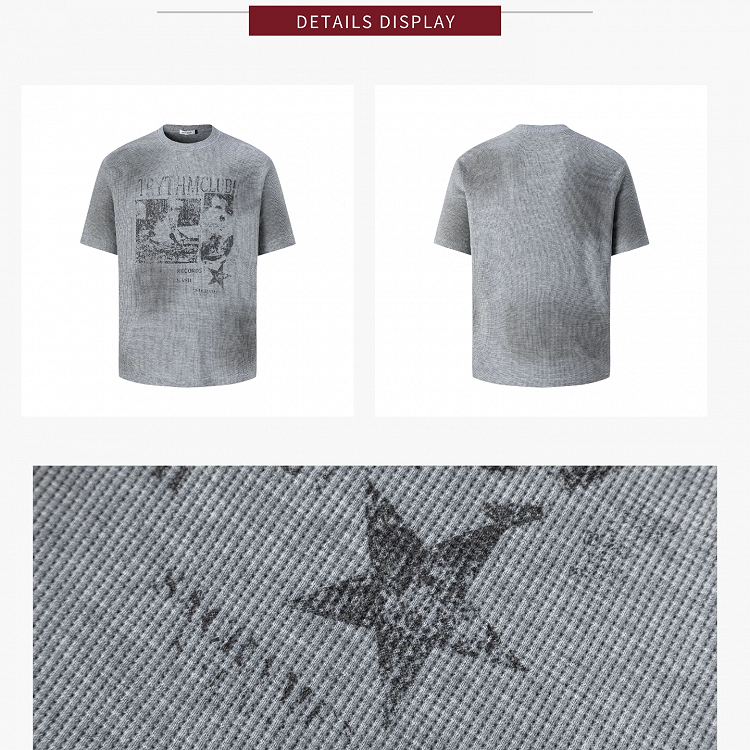 Grey Portrait Print Waffle Tee - KNOW8 Online Shop