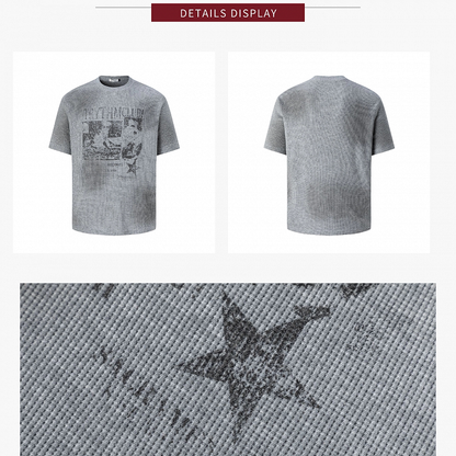 Grey Portrait Print Waffle Tee - KNOW8 Online Shop