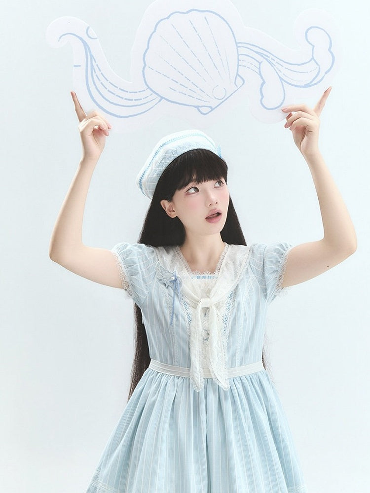 Blue & White Sailor Hat with Bow and Letter Details