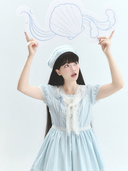 Blue & White Sailor Hat with Bow and Letter Details