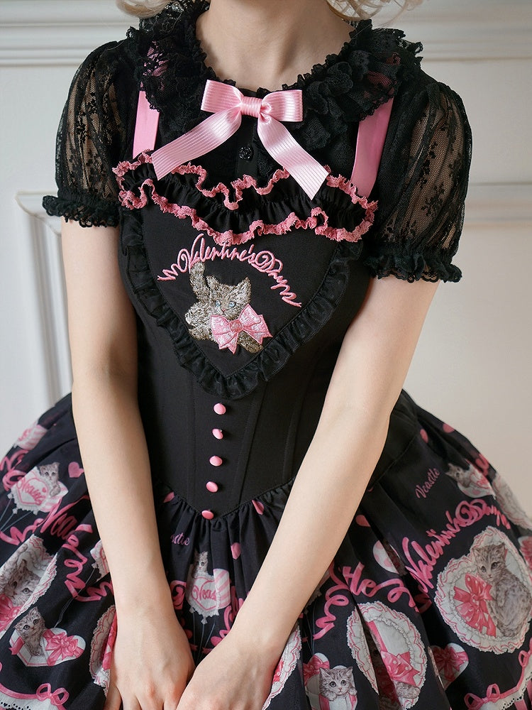 レイヤーカラーチュールロリータショートブラックスリーブブラウスダブル