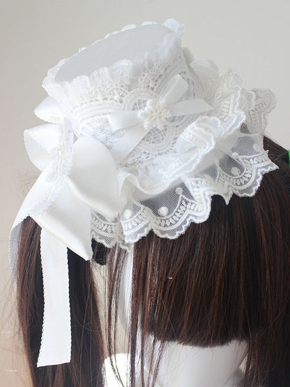 White Snow Bowknot Details Lace Trim Mini Hat