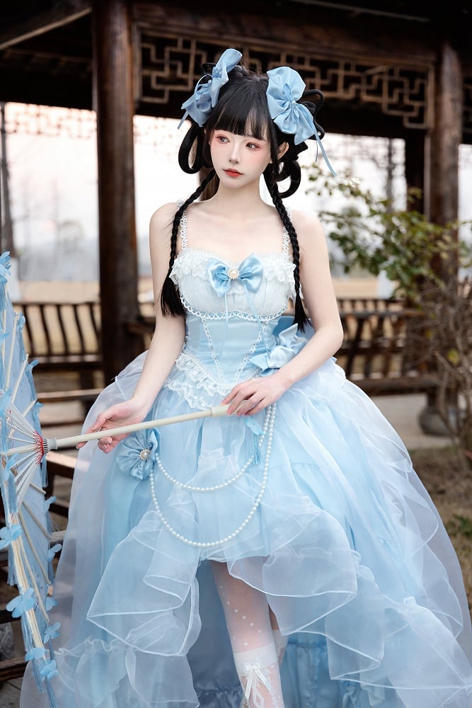 Plus Lolita Cascading High-low Waist Flounce Top Princess Boned Blue + Sizes Available Skirt