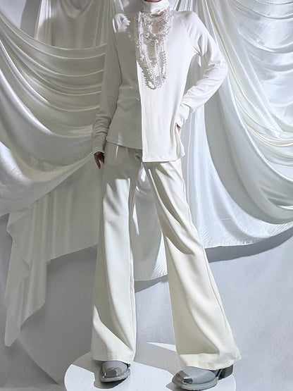Sleeve Mock Long Slim-fitting Collar Top Prince White