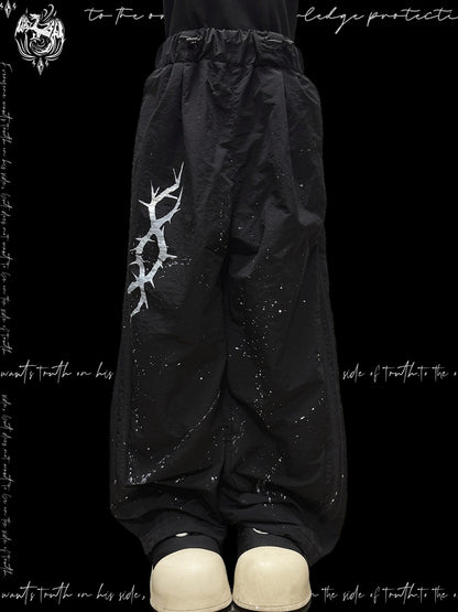 Splatter Wide-Leg - with and Black Print Style Thorn Pants Accents Y2K