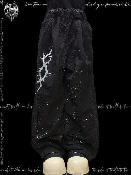 Splatter Wide-Leg - with and Black Print Style Thorn Pants Accents Y2K