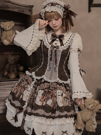 Gorgeous Doll Style Bear Symphony Theme OP with Lace Trim & Bow Accent - Twin Bear Original Design