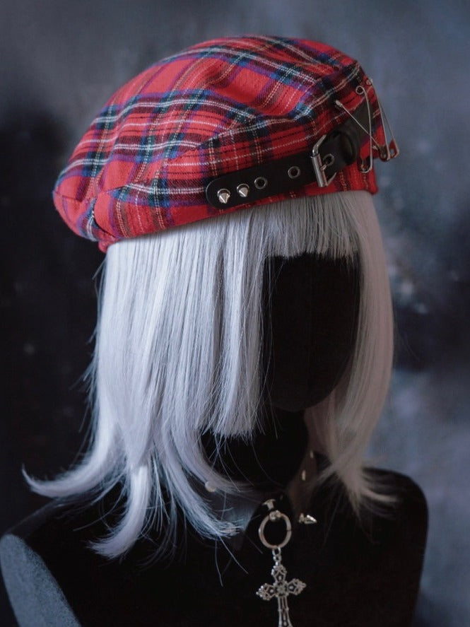 Punk Red & Blue Plaid Beret - Strange Sugar