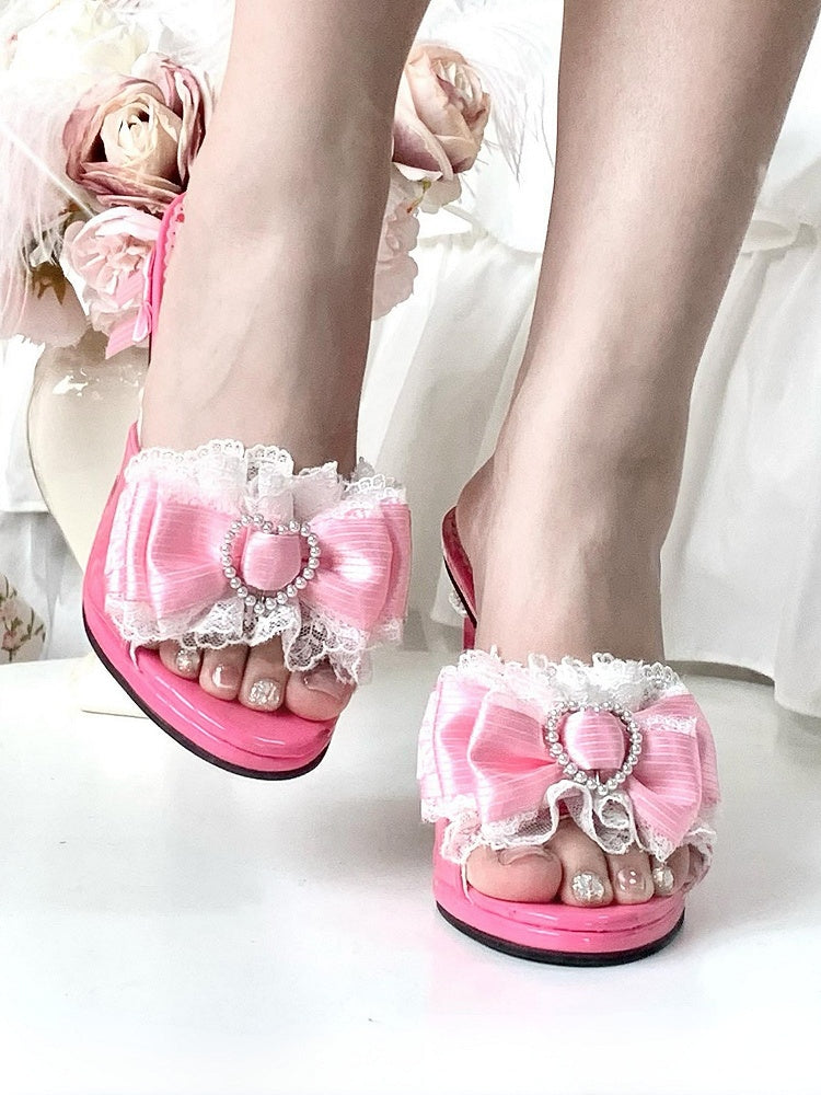 PU Deep Slip-In with Beadwork Bow Design Heel Heart Fit