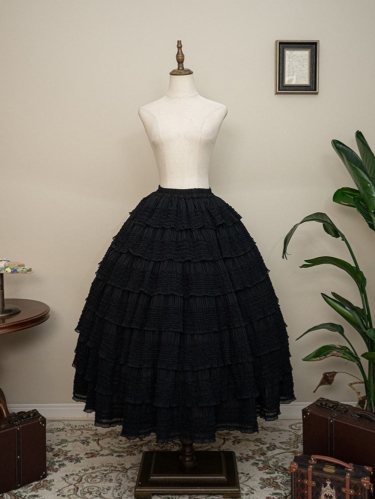 Black Tea Length Ruffles Detail Tiered Under Skirt - Miss Point