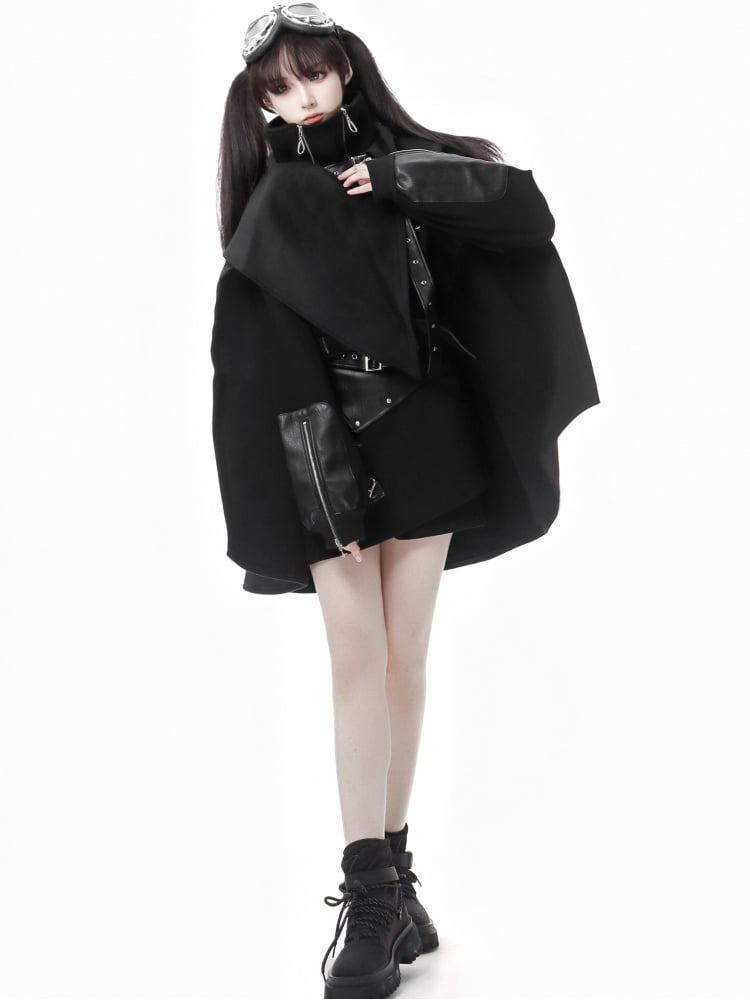 Schwarzer Gothic Asymmetrischer Rock mit Taillengürtel