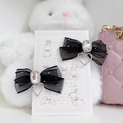 Twin Lolita 5-Colors Hairclips Tails Jirai Rhinestone Decor Bow with Kei
