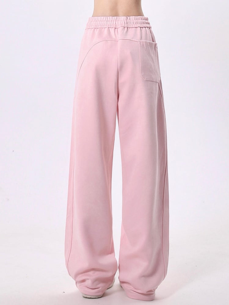 Waist Cozy Pink Sweatpants with Drawstring