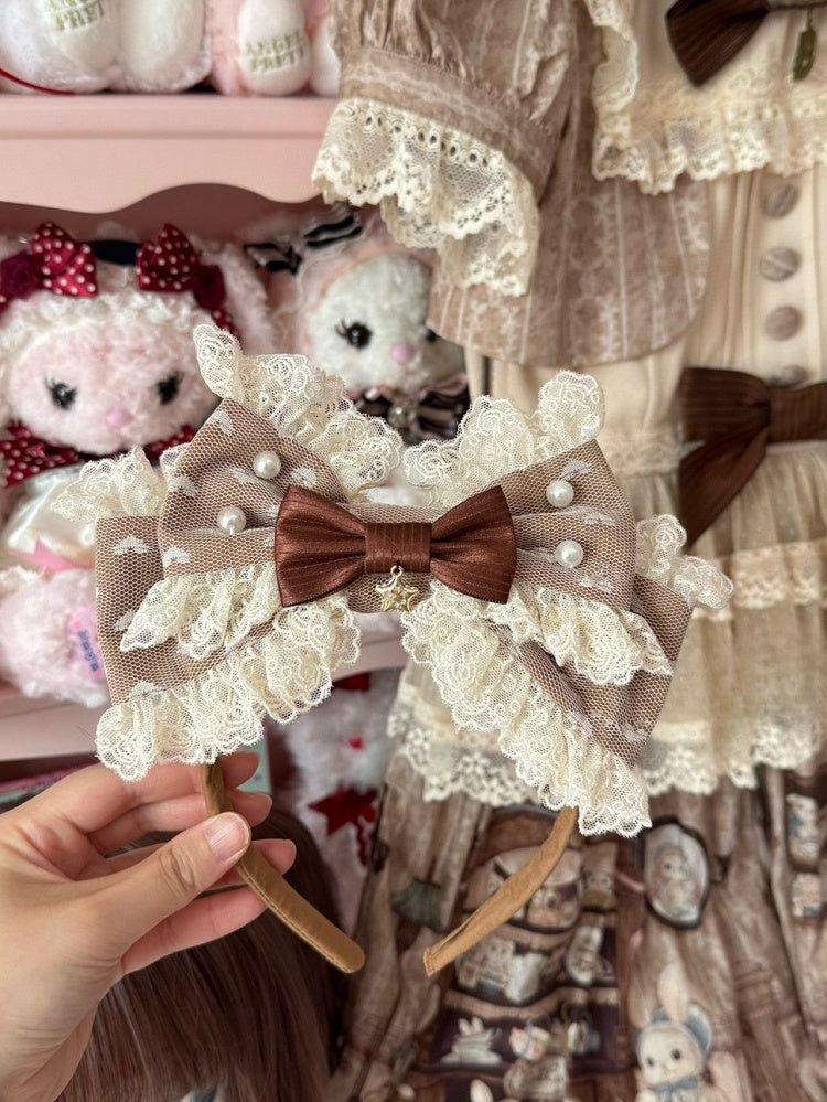 Star Trim Beaded Bowknot Lace Brown KC Decorated Charm