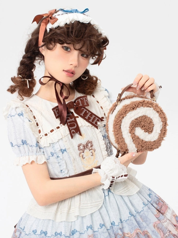 Dessert - Style Shoulder Sweet Plush Round Bag Dark Brown Lolita Kawaii