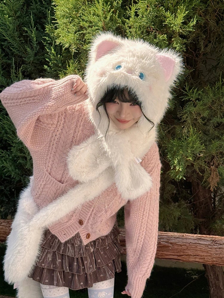Ear Cat Plush Scarf Hat