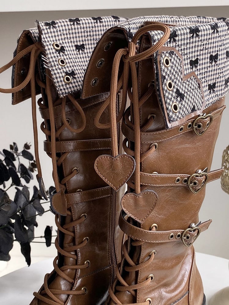 Cuff Heel Caramel Platform Fold-over Boots Block