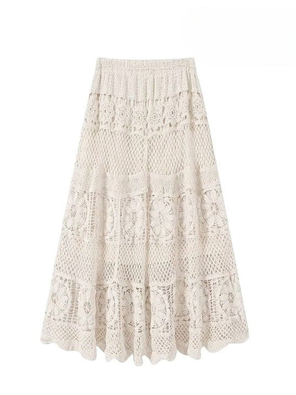 花柄ドレス ホワイト アシンメトリー イエロー ベージュ ホリデーセット - 透け感のある刺繍 + スカート裾