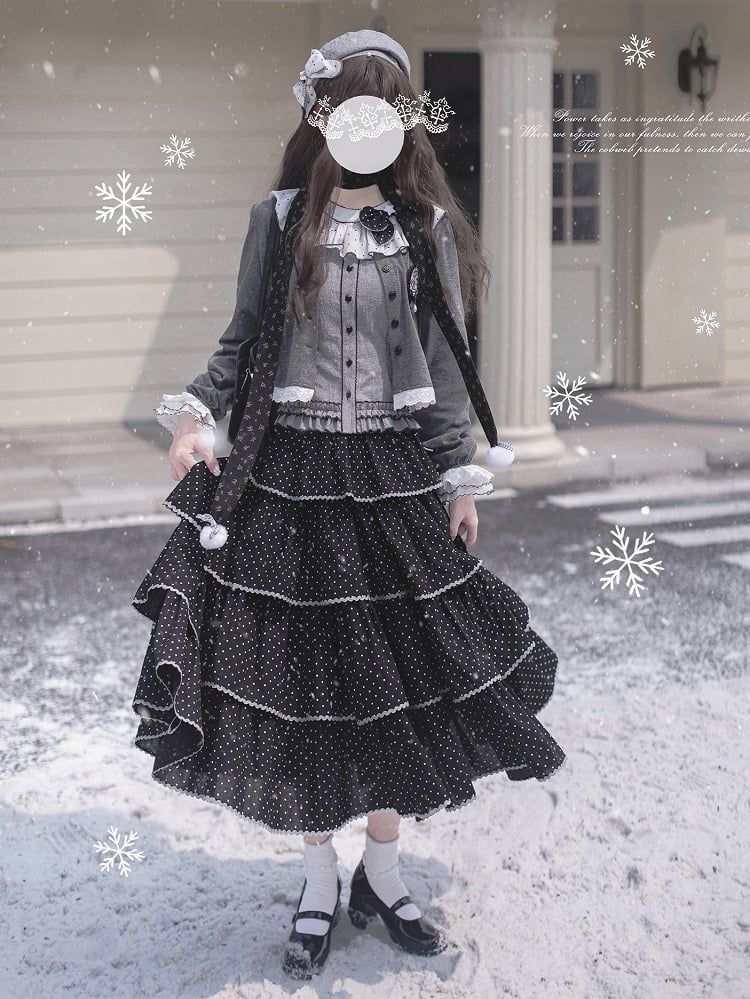 Beret with Polka Gray Dot Bow