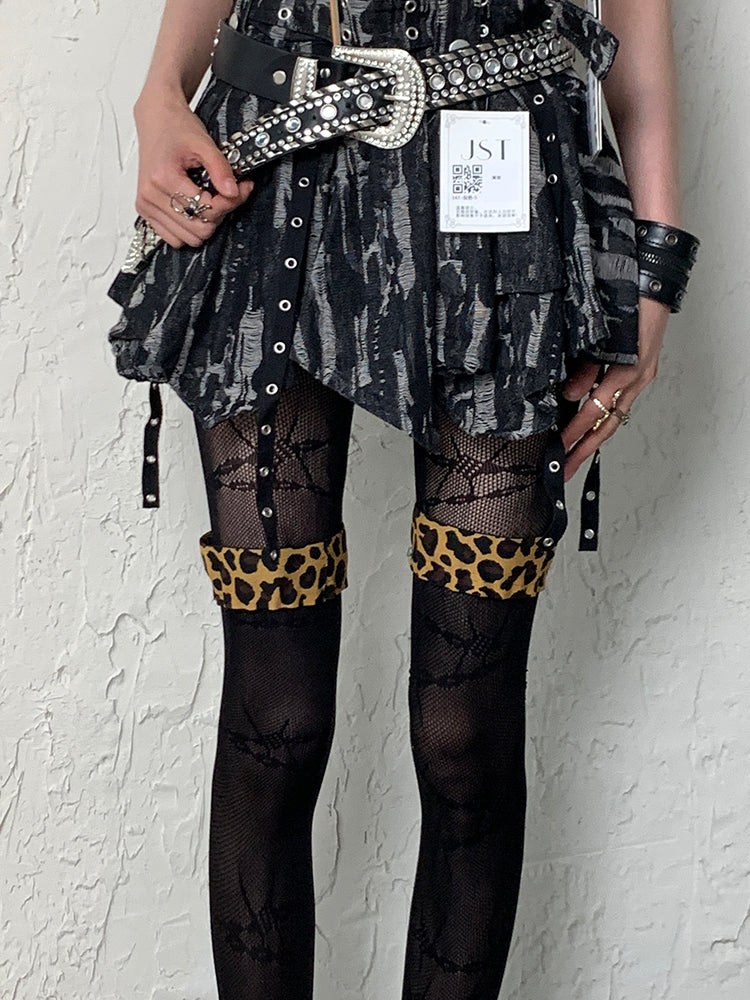 Leopard Pattern Black Y2K Overknee Cuffs Stockings