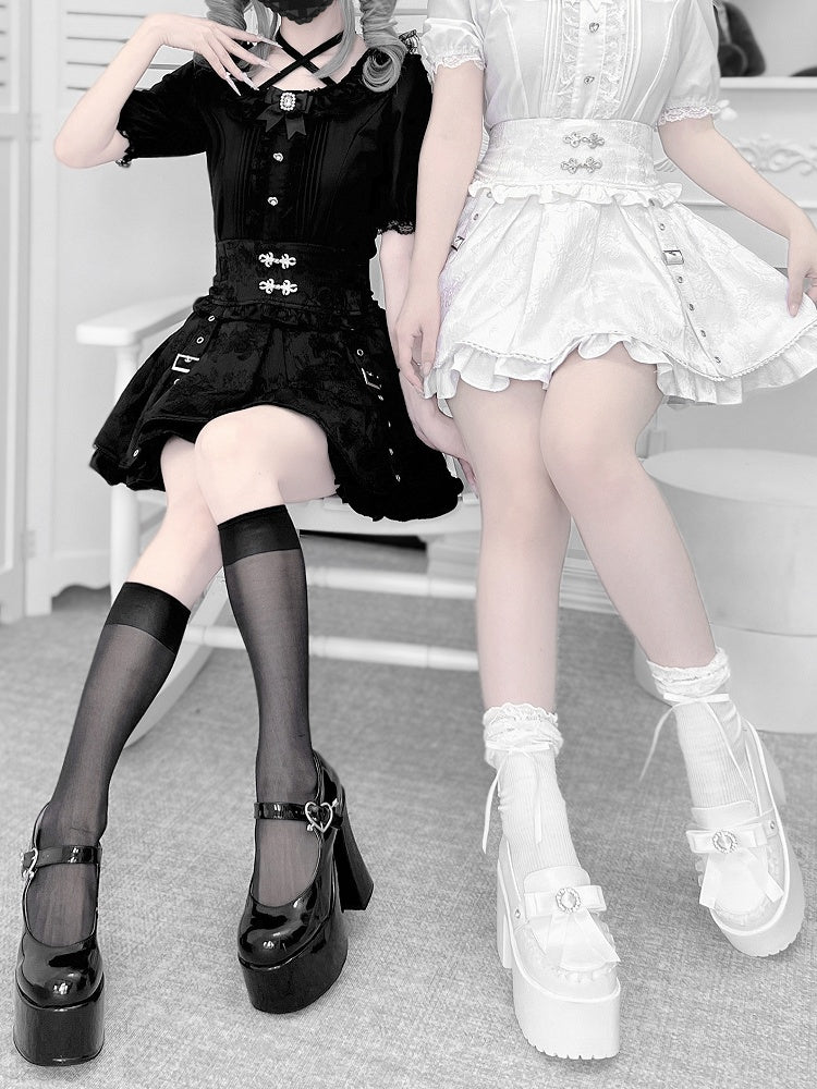 Knot Cheongsam Jacquard Skirt Buckle Style Jirai Kei Black Straps Techwear Buttons with