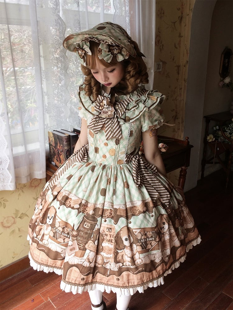 Süßes Lolita-Kleid mit kurzen Ärmeln in Grün von Puppy and Biscuit
