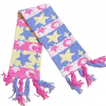 Y2K Pattern And Colorful Star Moon Striped Scarf