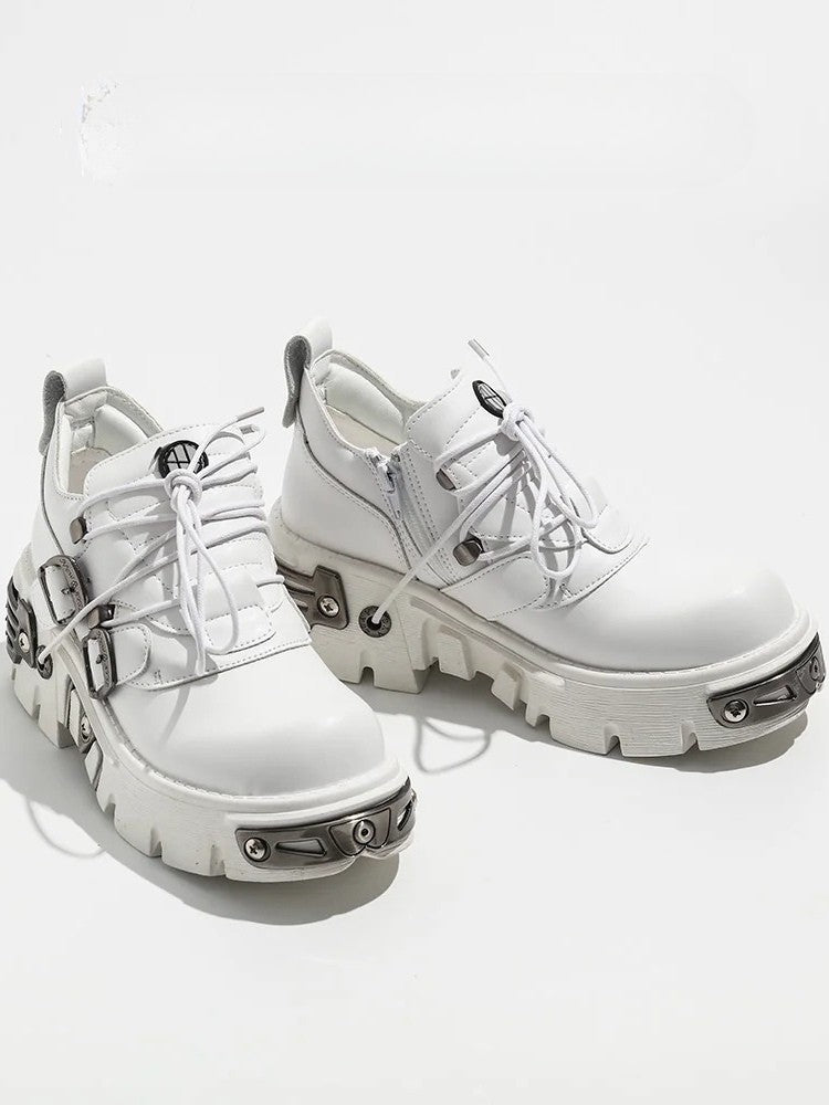 System - Shoes Platform White with Lace-Up Punk Triple Fastening
