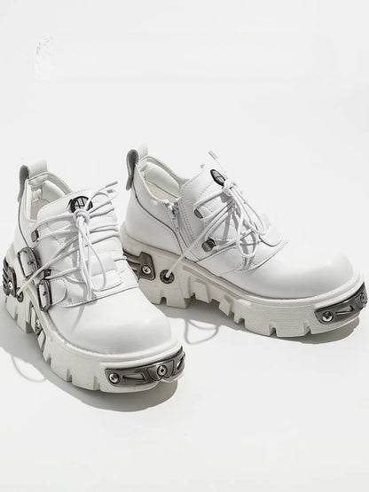 System - Shoes Platform White with Lace-Up Punk Triple Fastening