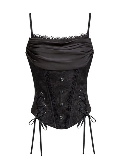 Black Cowl Neckline Gothic Lolita Boned Corset Top