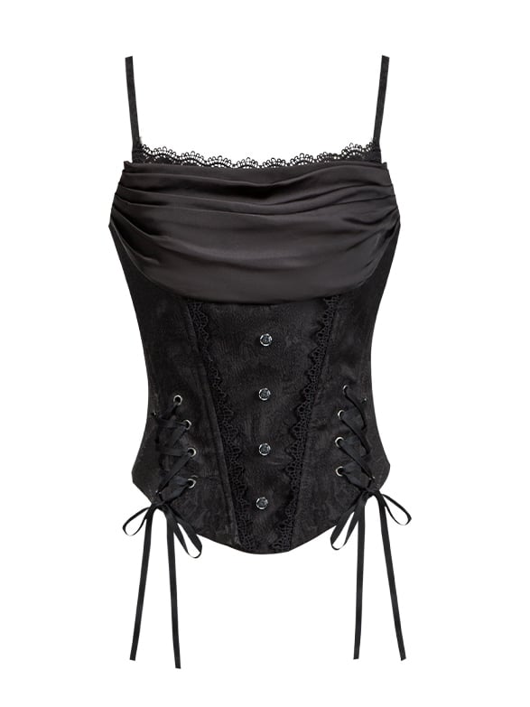 Top Gothic Lolita Ausschnitt Schwarz Vampir Korsett mit Knochen