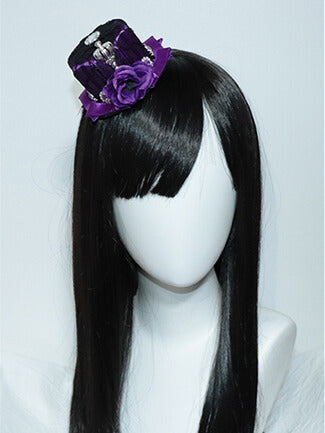 レースの花柄ミニデザイン帽子クラウンパープルトリム装飾